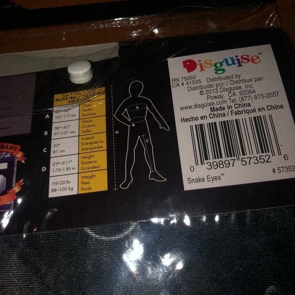 New G.I. Joe snake eyes adult costume size xl - Picture 2 of 2